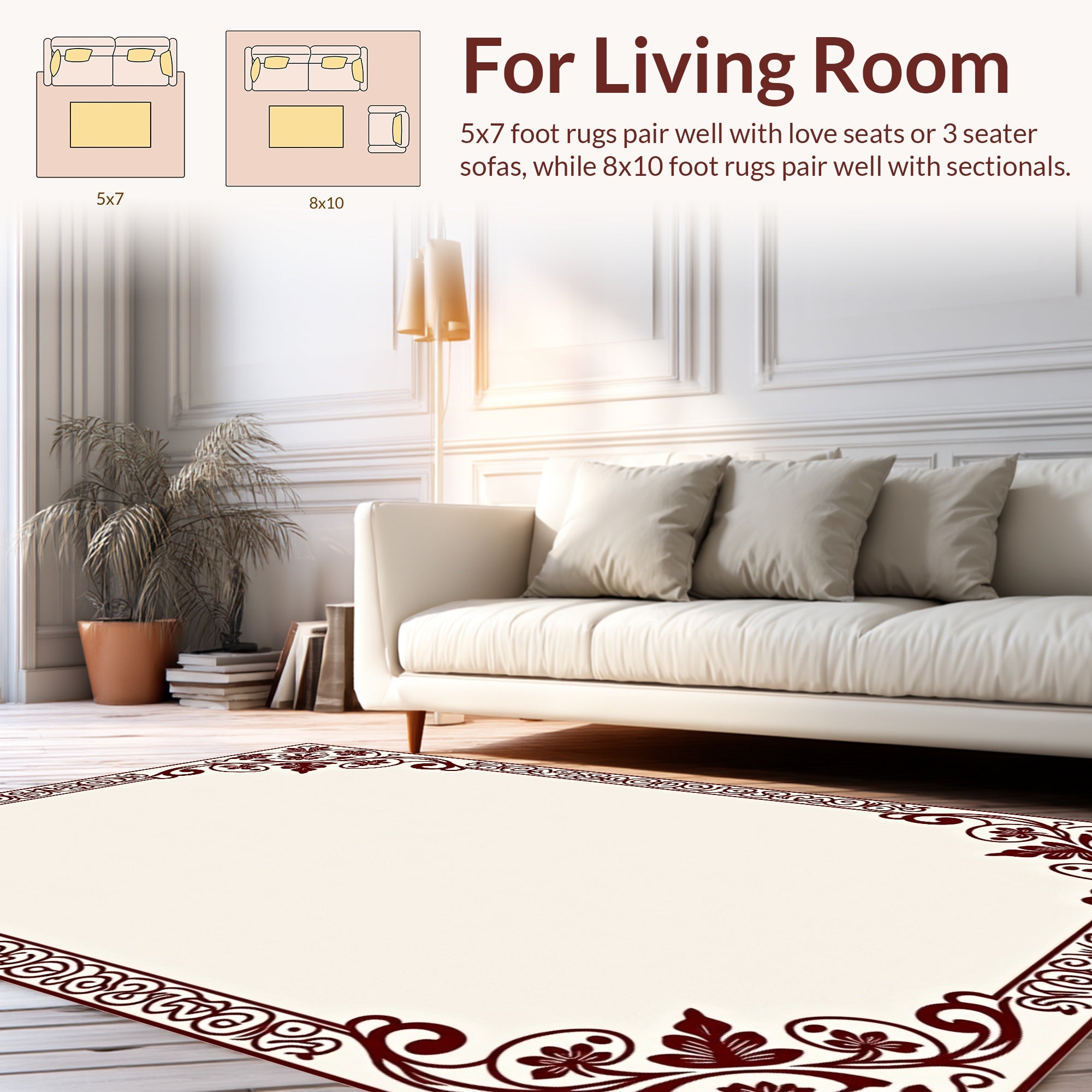 Ornate Floral Scroll Border Rug