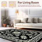 Elegant Black Floral Scrollwork Design Rug