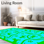 Bright Blue Green Dog Floral Repeating Rug
