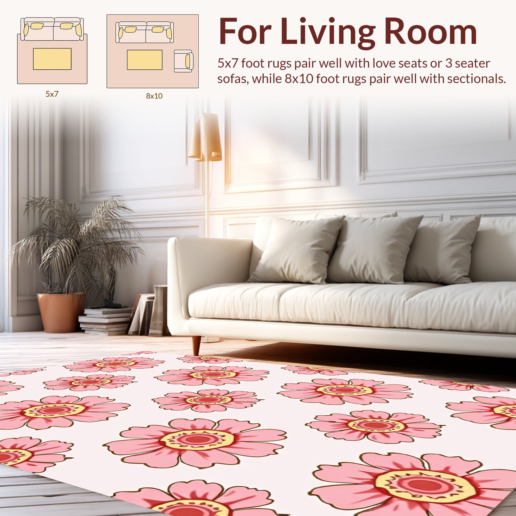 Pink Floral Pattern With Yellow Accents Rug