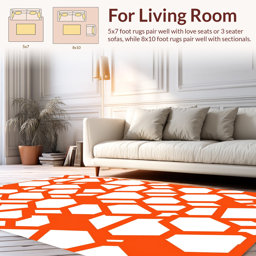 Abstract Orange Geometric Hexagon Design Rug