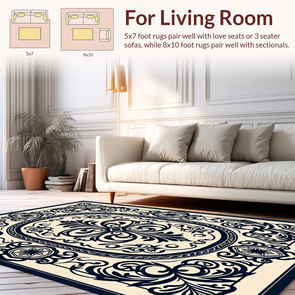 Ornate Floral Scroll Framed Design Rug