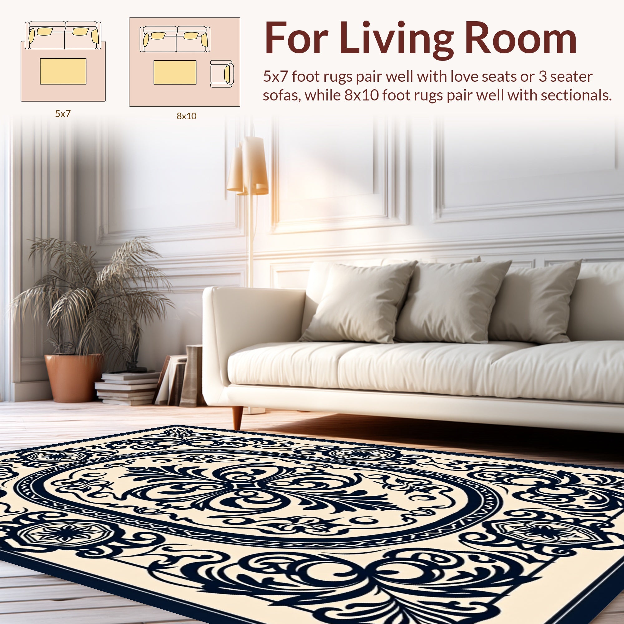Ornate Floral Scroll Framed Design Rug