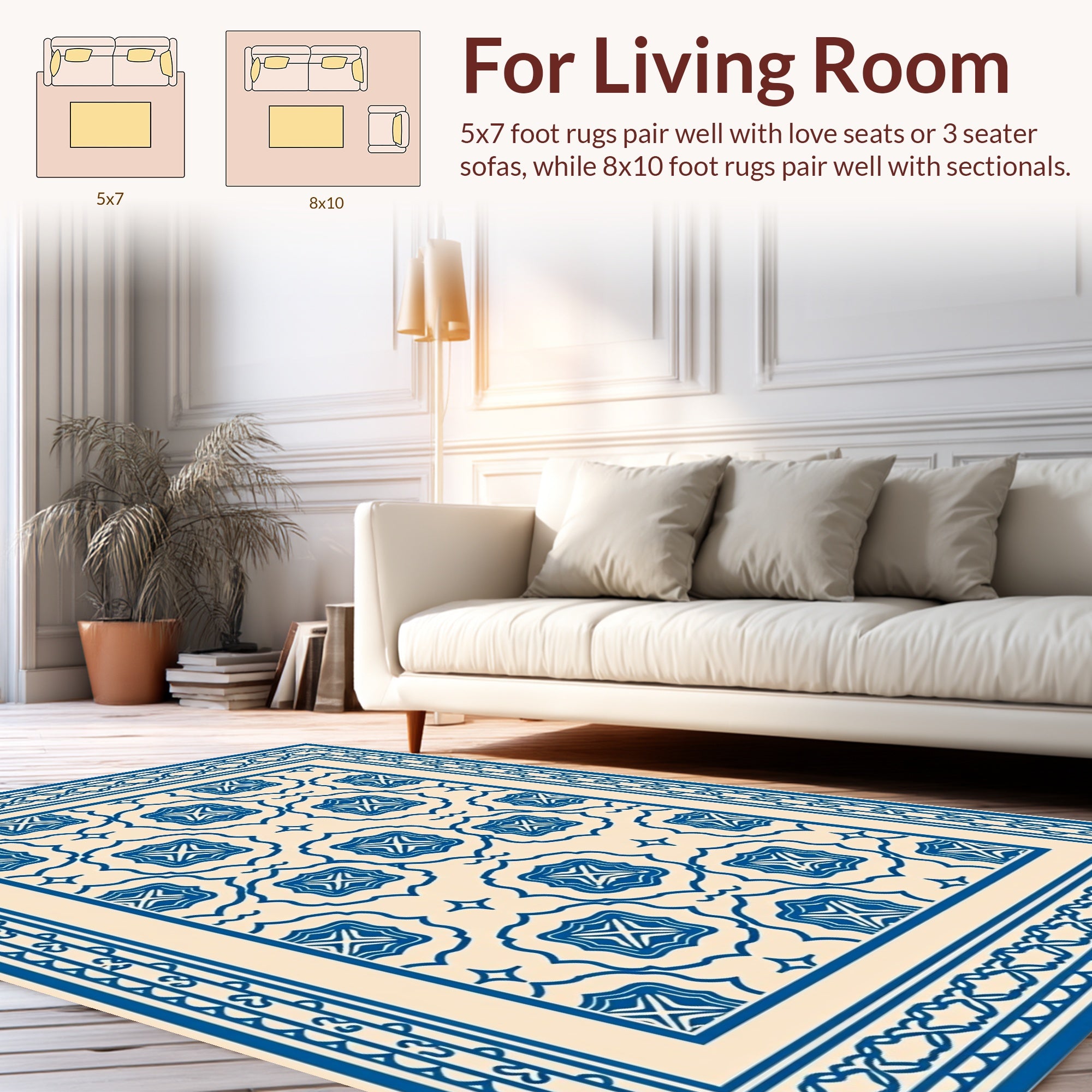 Classic Blue Cream Floral Pattern Rug