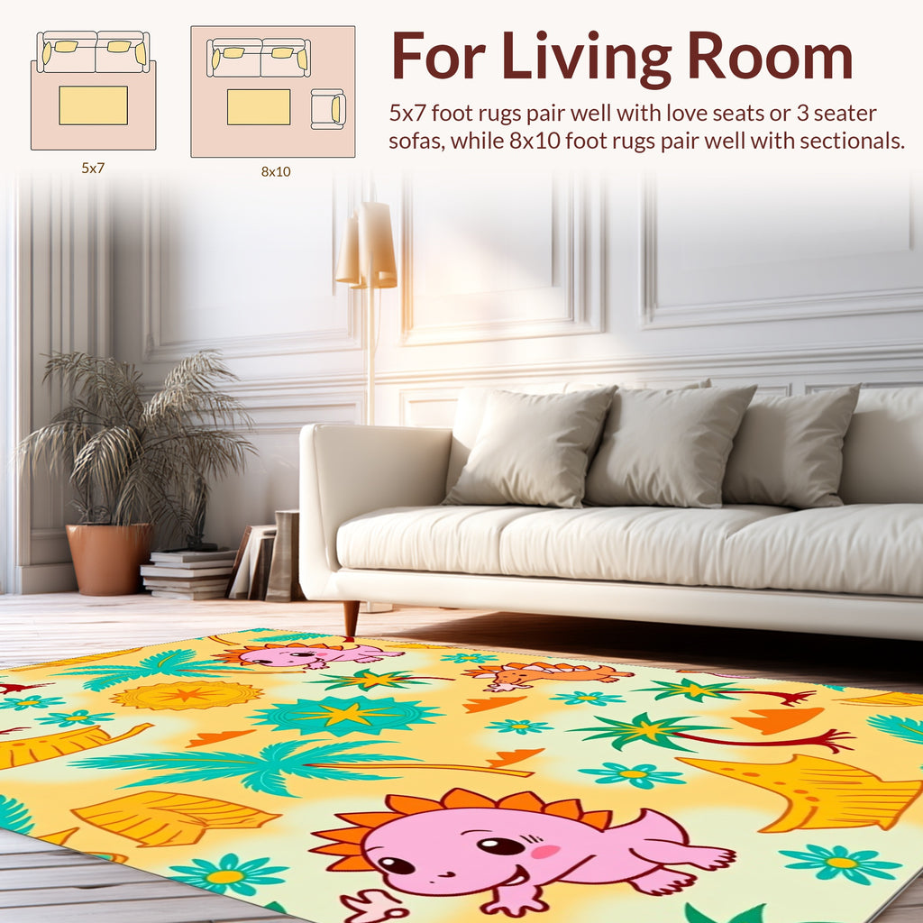 Cute Dinosaur Palm Tree Pattern Rug