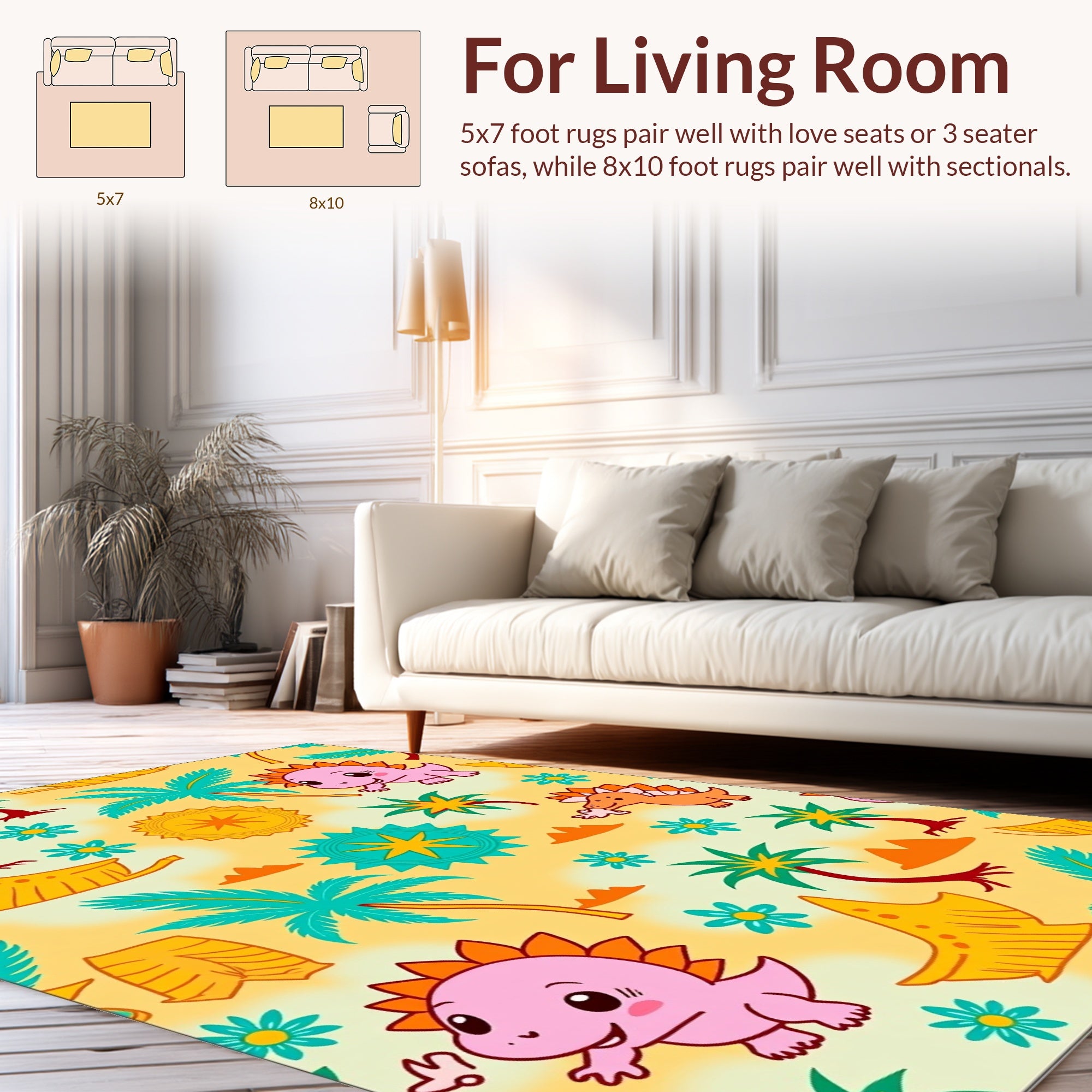 Cute Dinosaur Palm Tree Pattern Rug