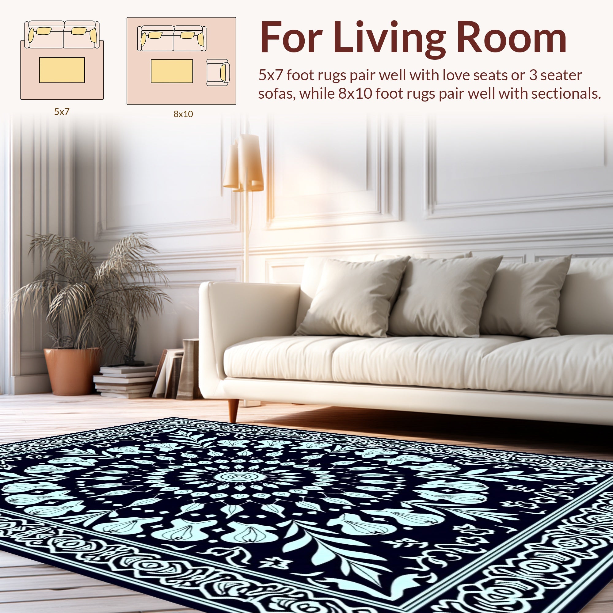 Light Blue Floral Mandala Patterned Rug
