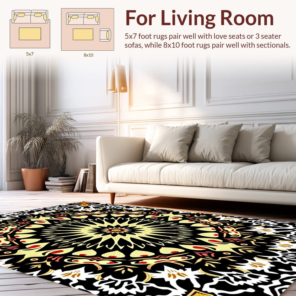Ornate Black Gold Floral Medallion Rug