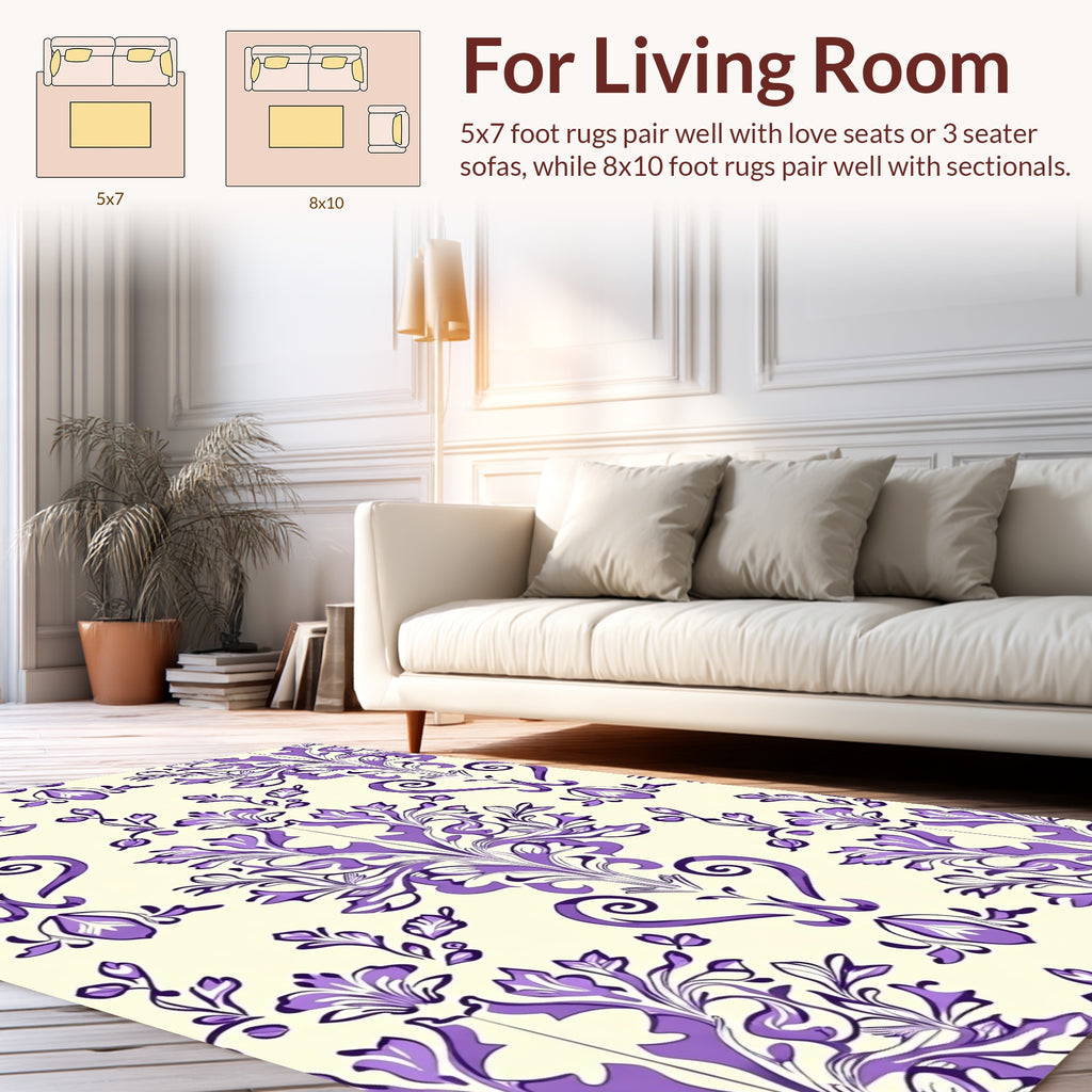 Elegant Purple Floral Scroll Pattern Rug