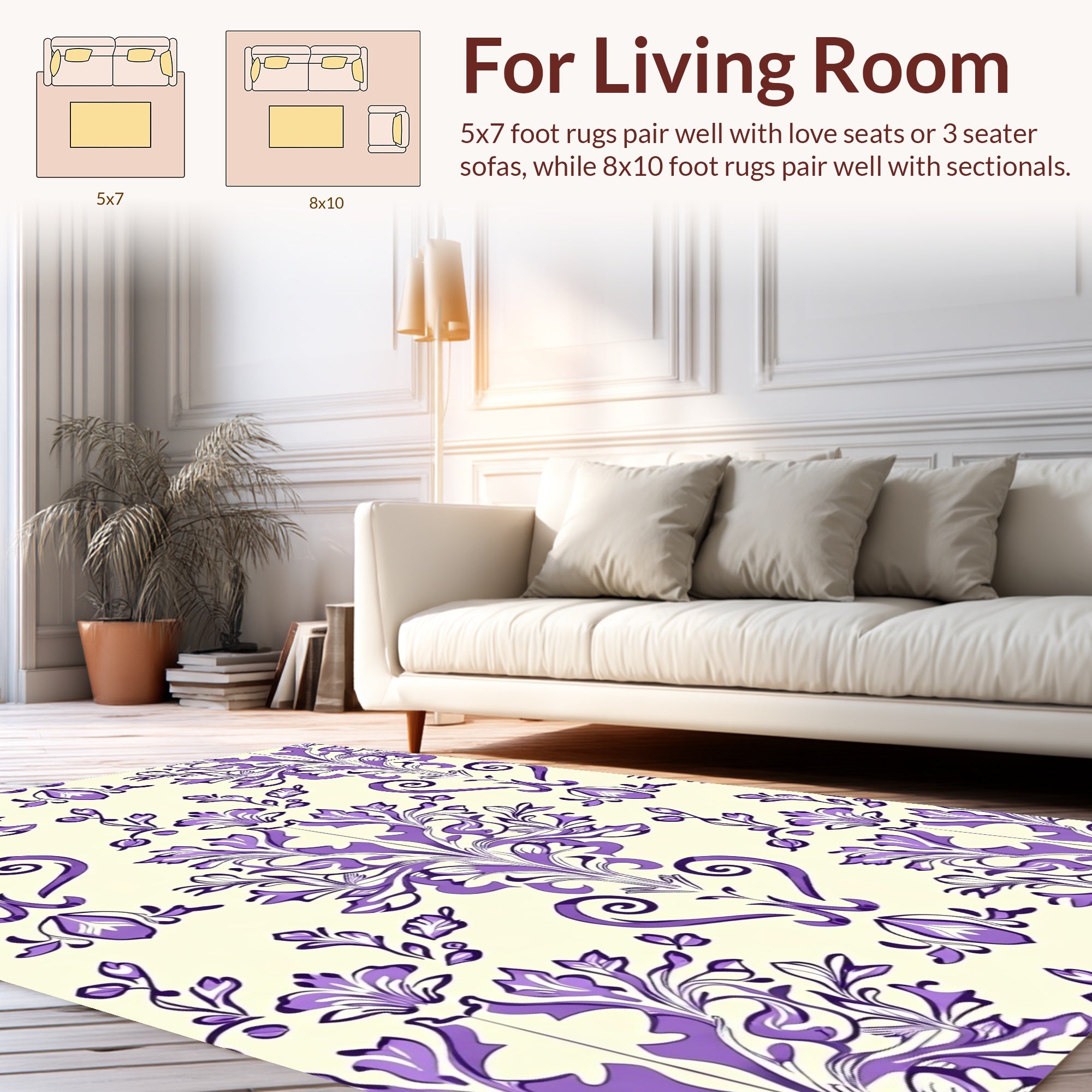 Elegant Purple Floral Scroll Pattern Rug