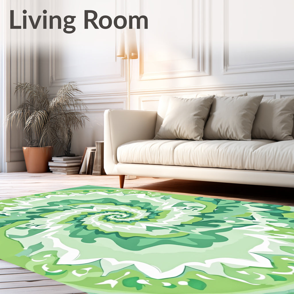 Emerald Green Abstract Spiral Swirl Rug