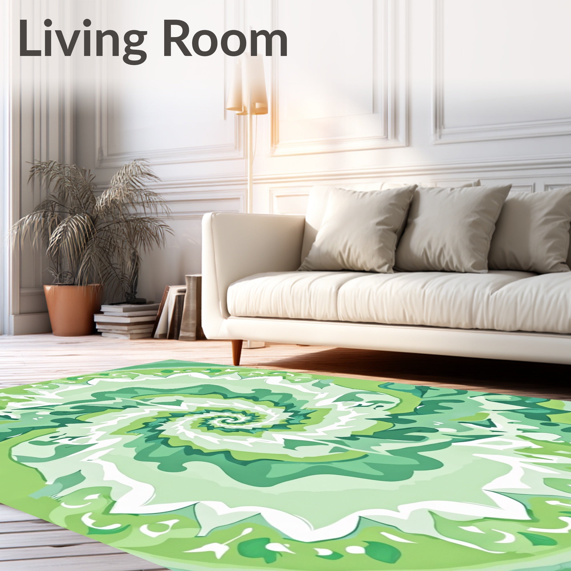 Emerald Green Abstract Spiral Swirl Rug