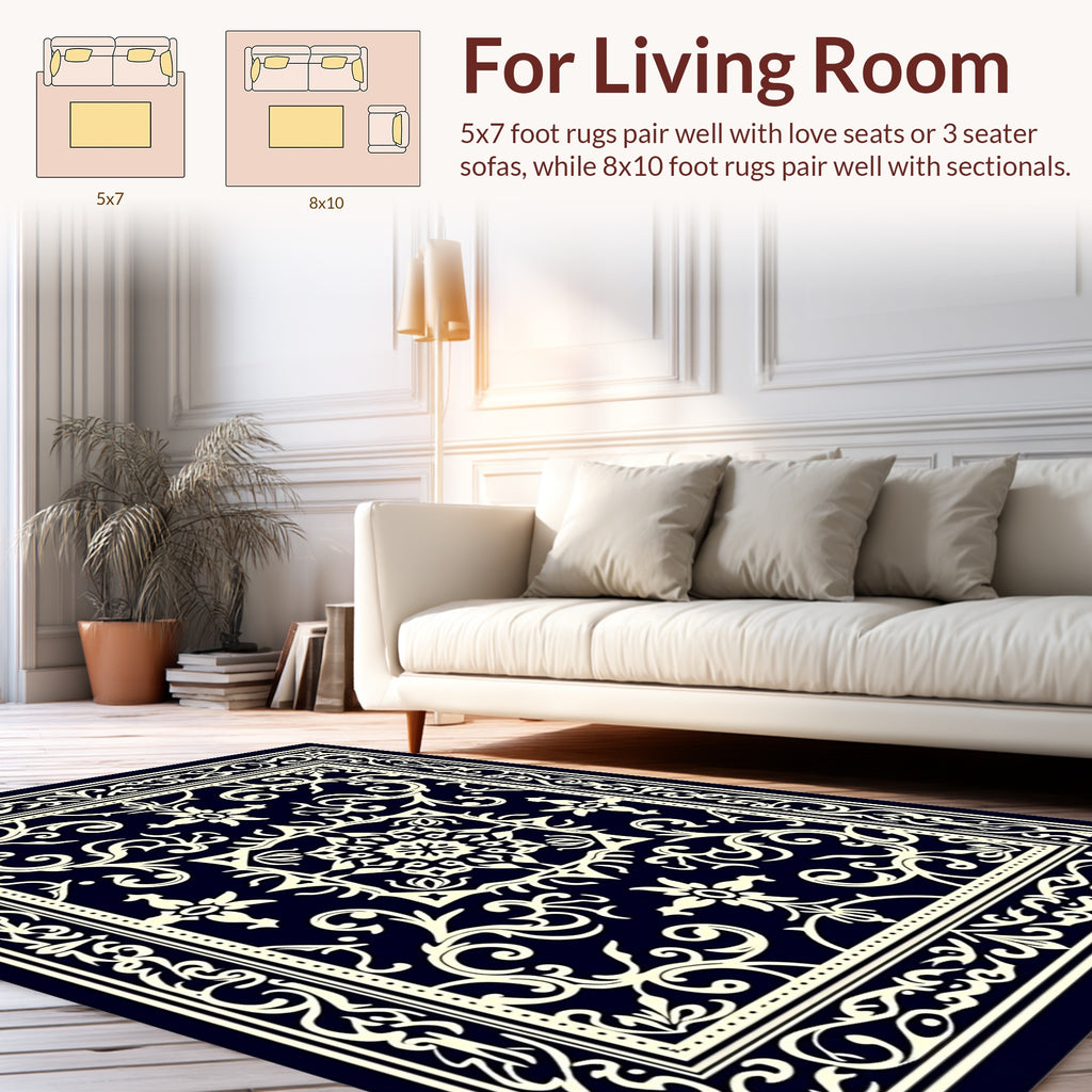 Elegant Cream Floral Detail Rug