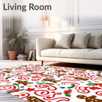 Festive Gingerbread Man Swirls Holly Rug