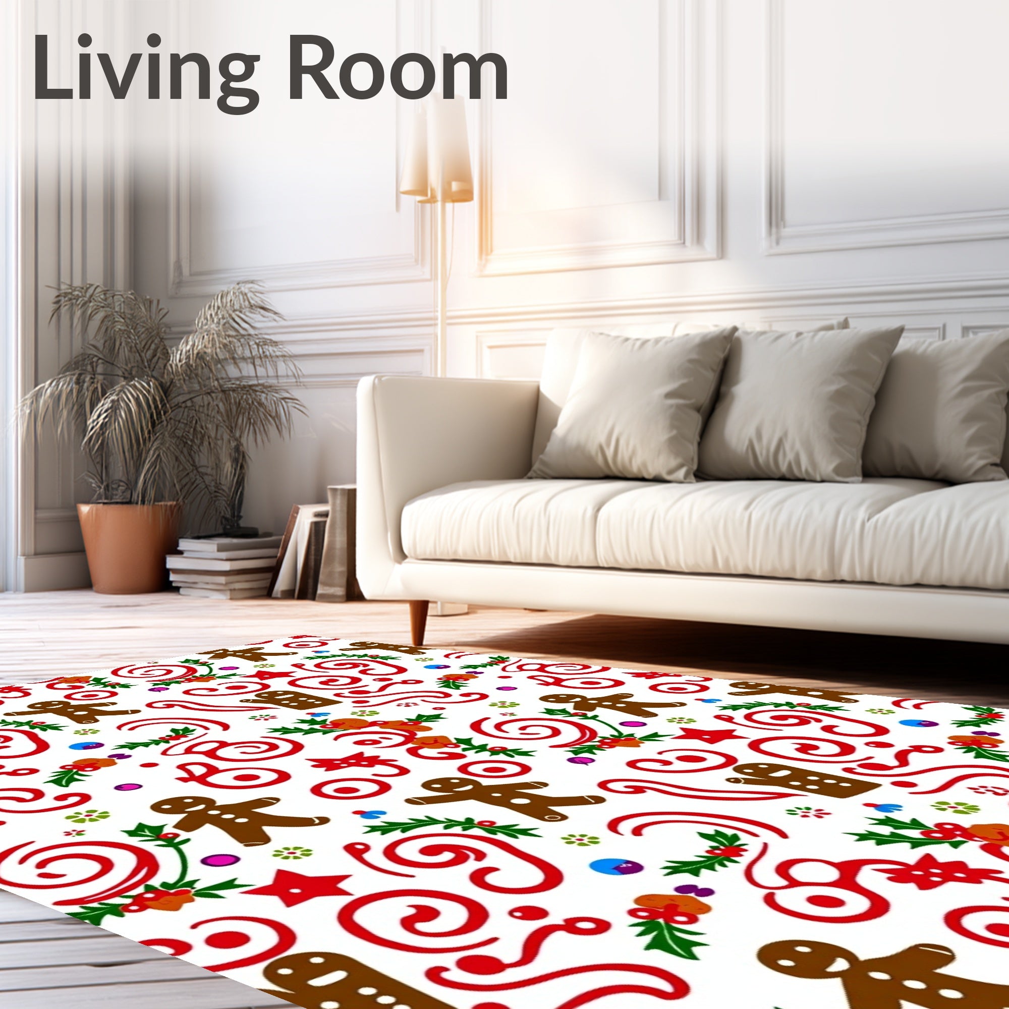 Festive Gingerbread Man Swirls Holly Rug