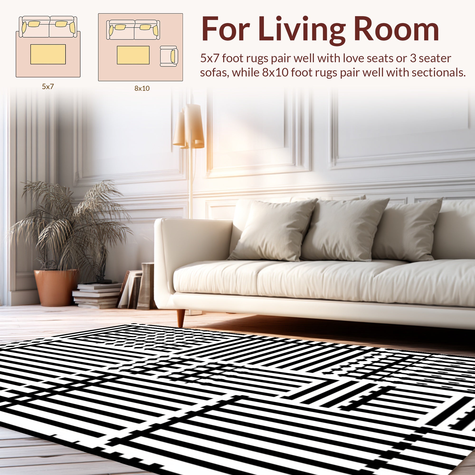 Black White Geometric Grid Pattern Rug
