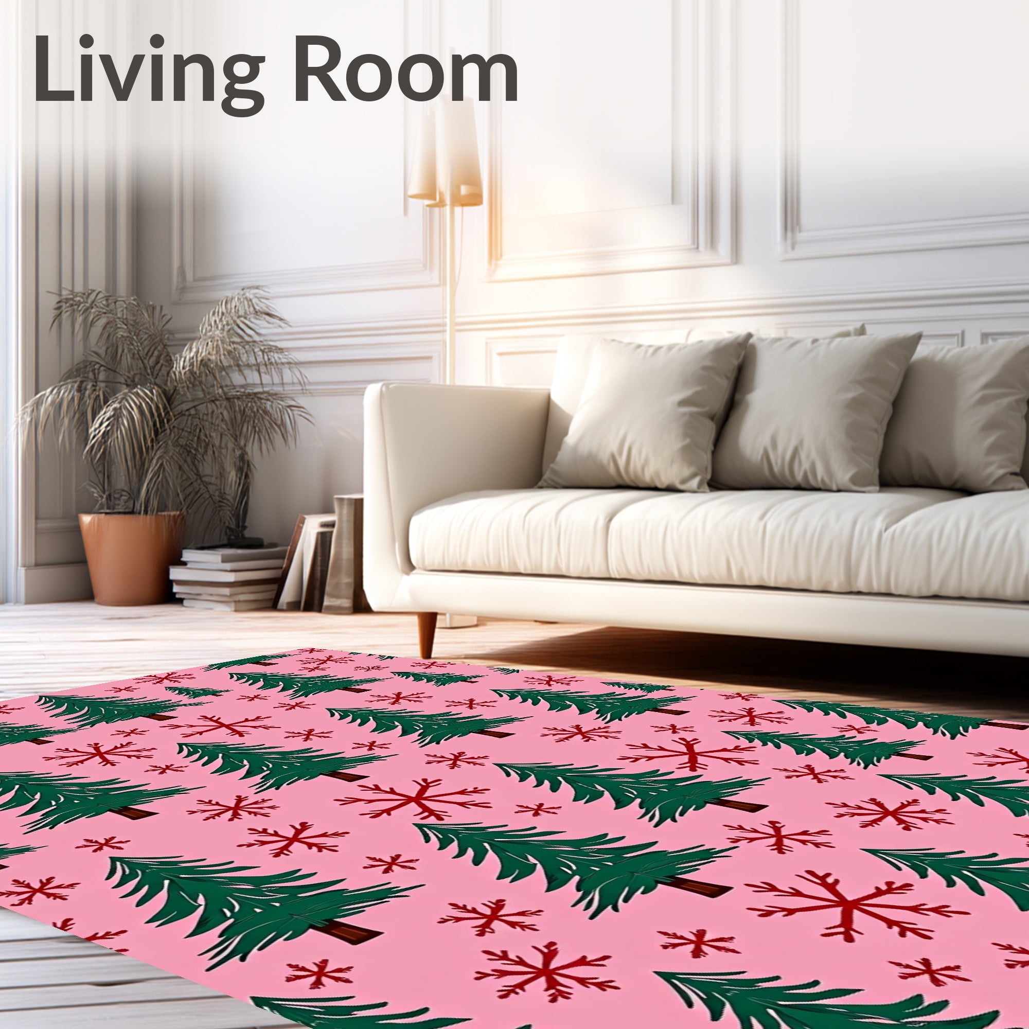 Pink Pine Tree Snowflake Medley Rug
