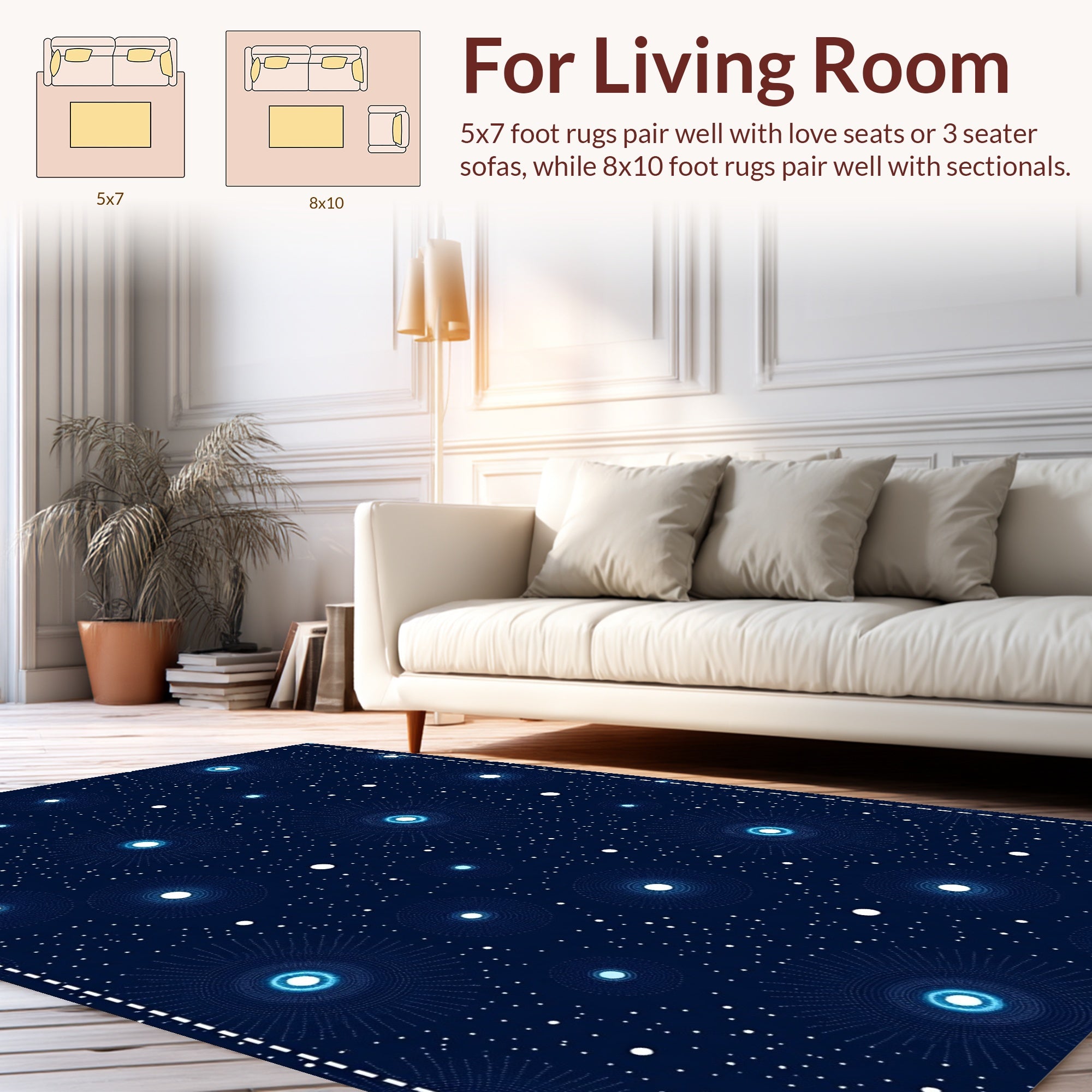 Abstract Radial Starburst Dark Blue Rug