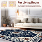 Intricate Dark Blue Floral Medallion Rug