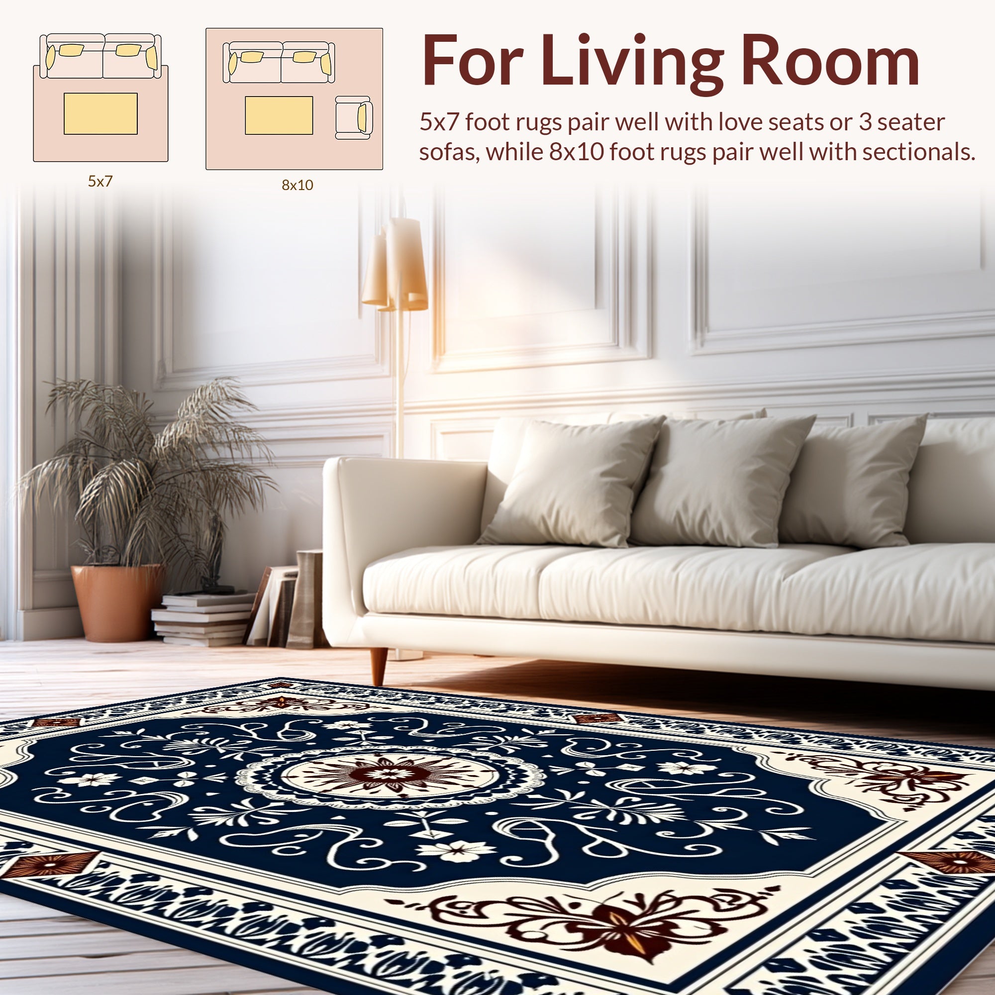 Intricate Dark Blue Floral Medallion Rug