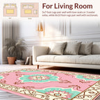 Pink Floral Medallion Cream Border Rug