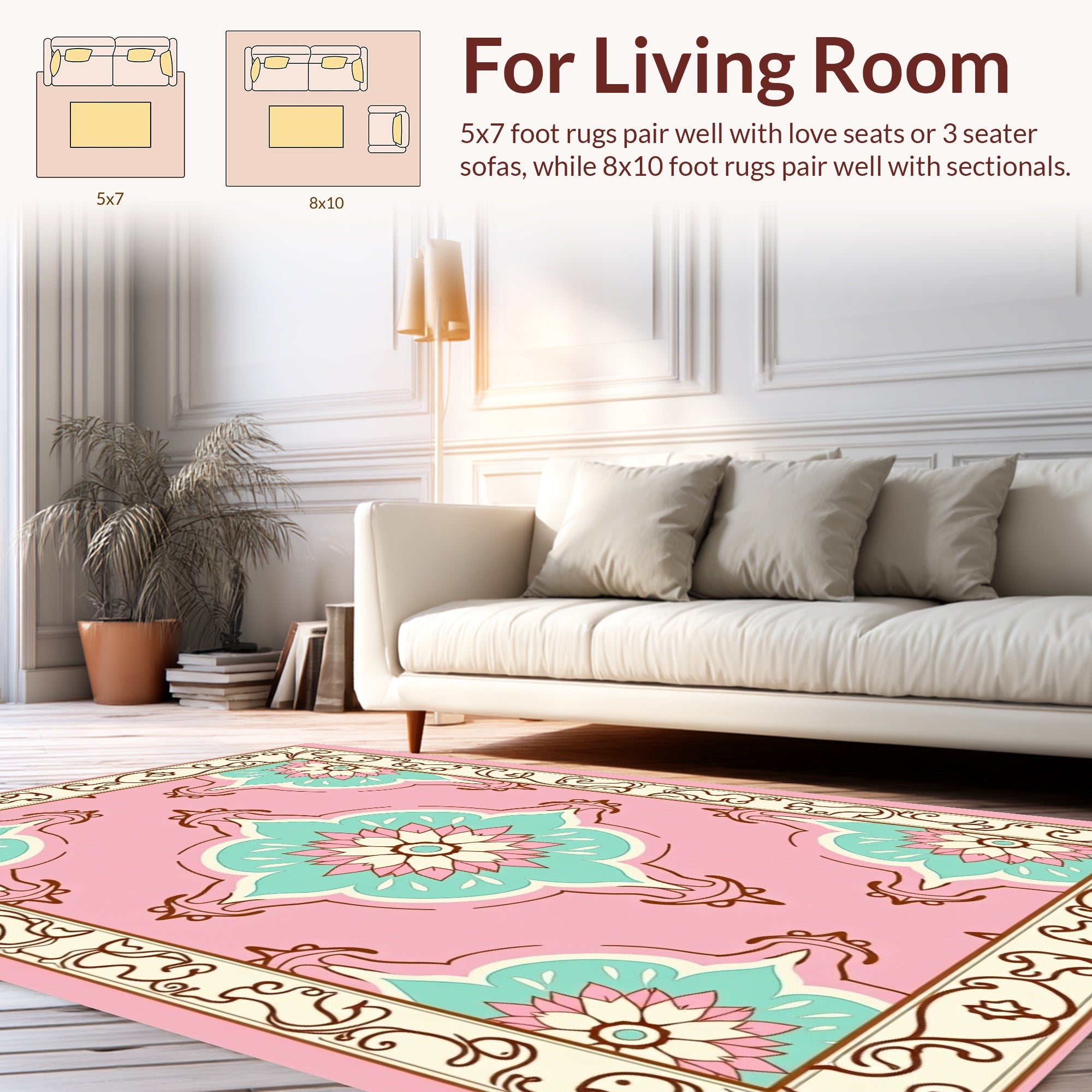Pink Floral Medallion Cream Border Rug