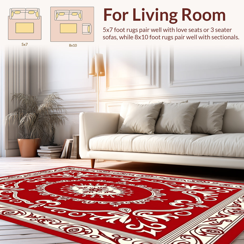 Classic Red Floral Medallion Design Rug