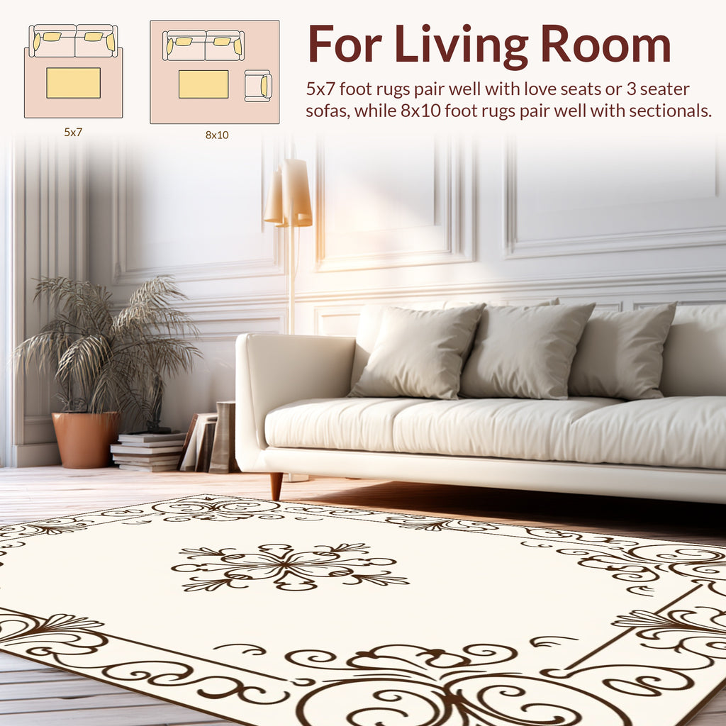 Elegant Floral Scrollwork Border Design Rug
