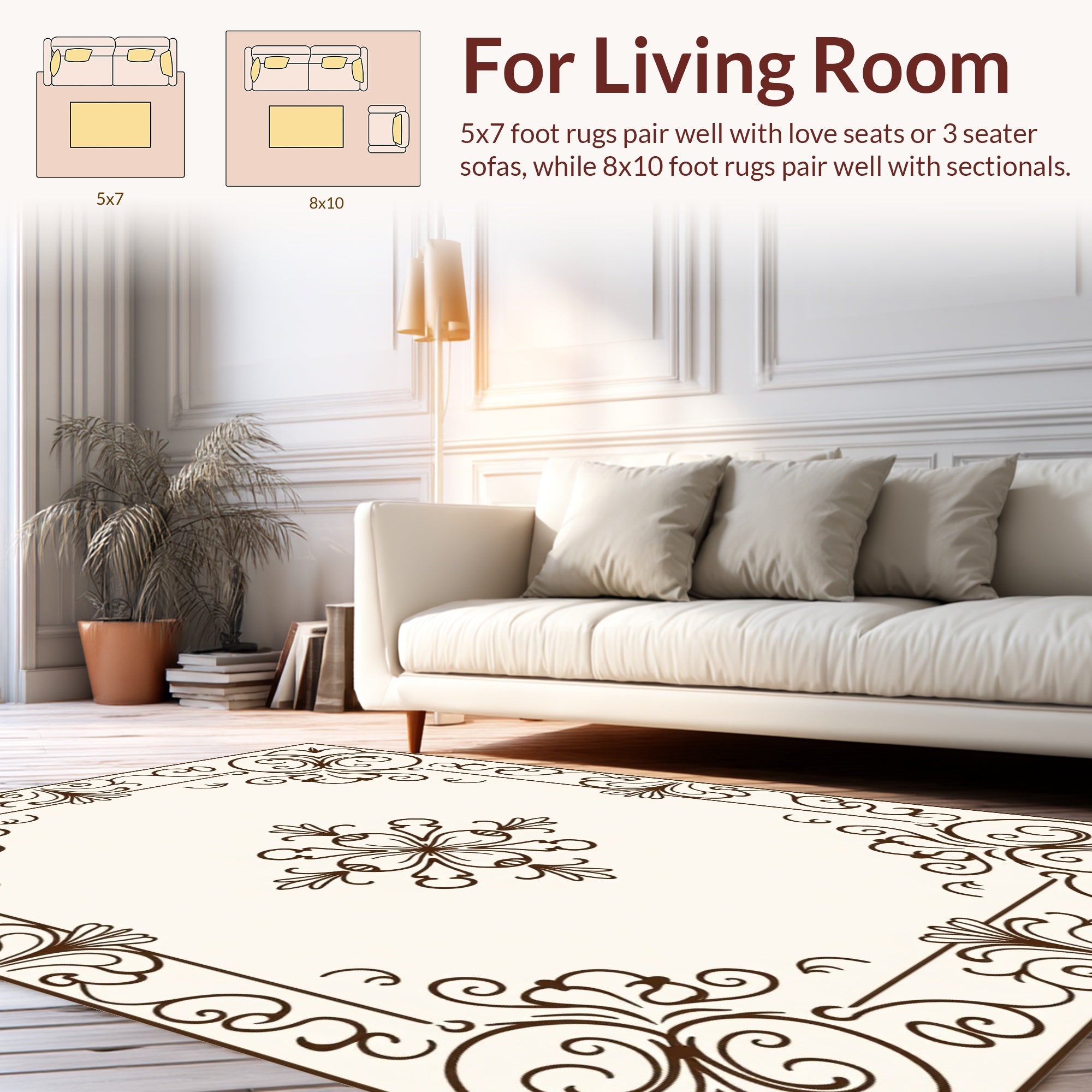 Elegant Floral Scrollwork Border Design Rug
