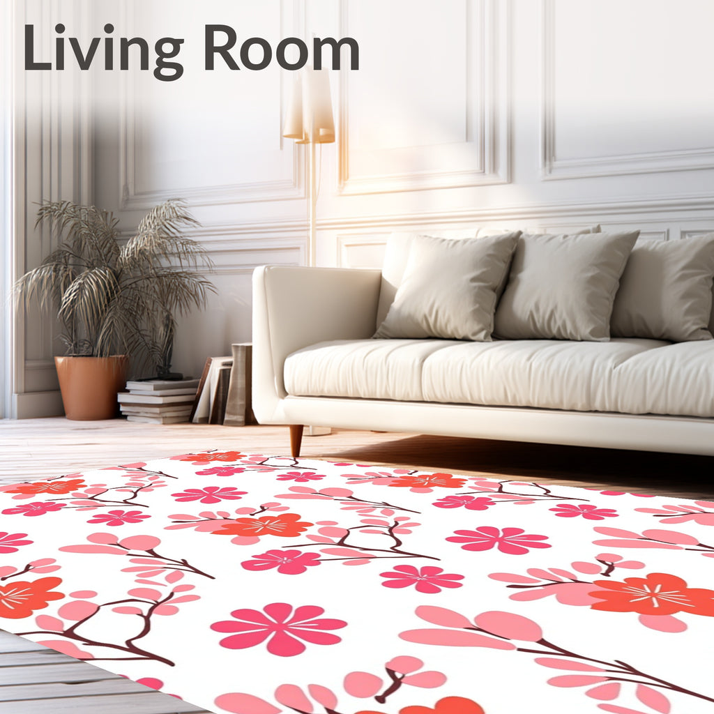 Coral Pink Blooming Branches Rug