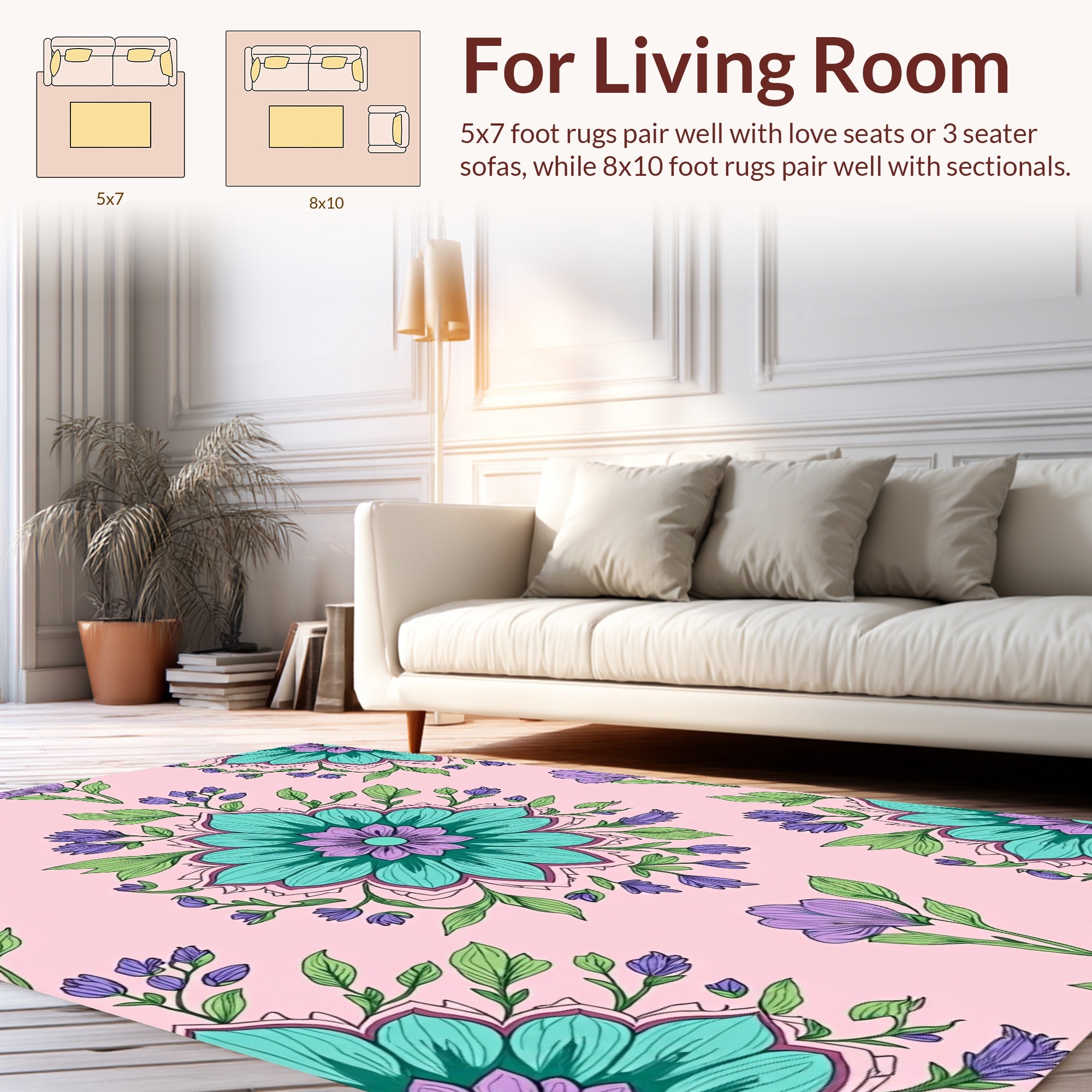 Mandala Floral Design With Teal Accents Rug