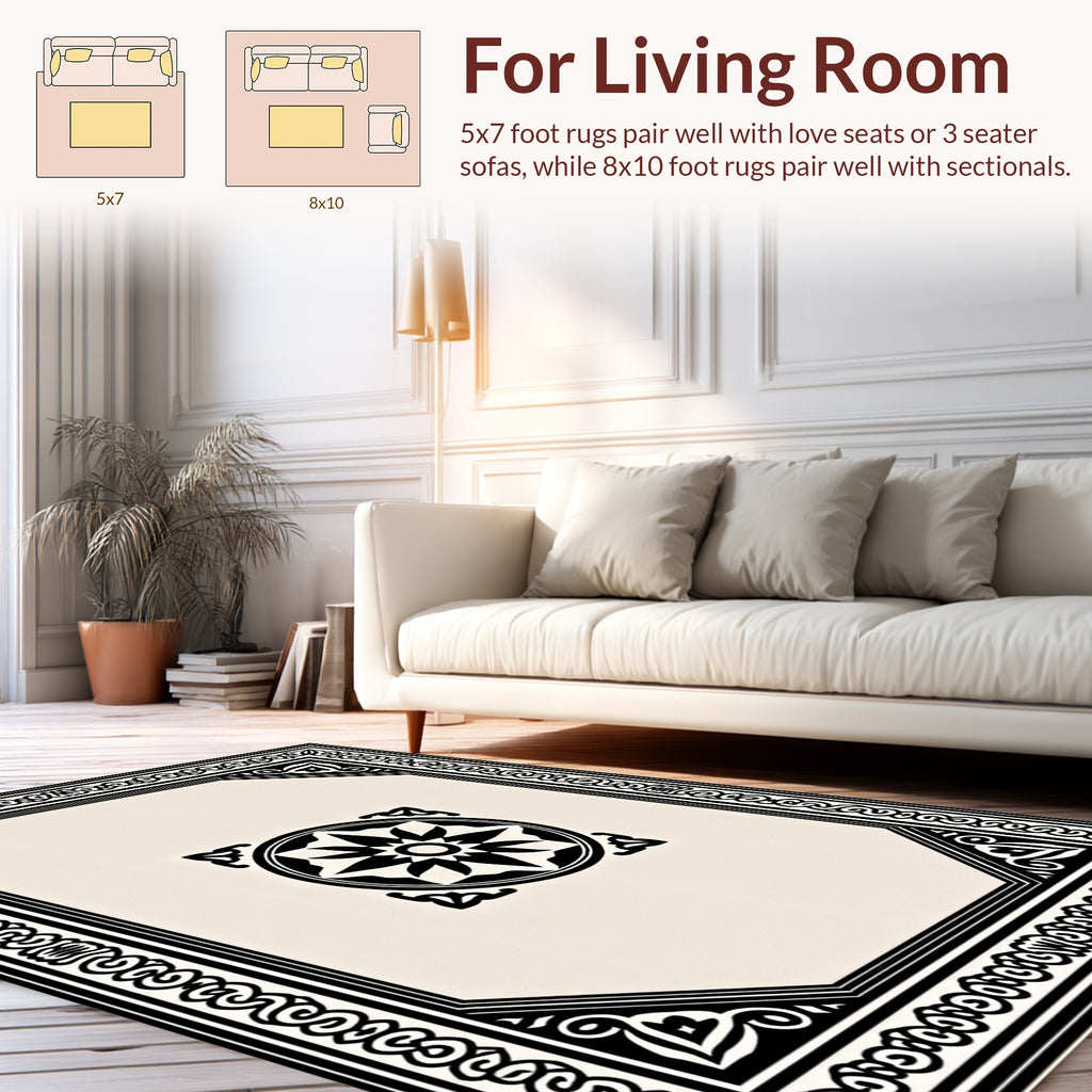 Classic Black Geometric Mandala Rug