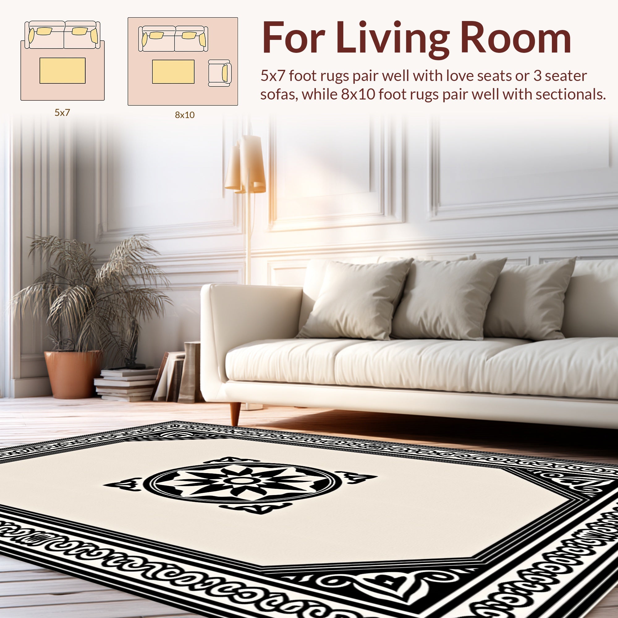 Classic Black Geometric Mandala Rug