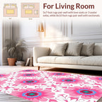 Pink Floral Pattern With Blue Accents Rug