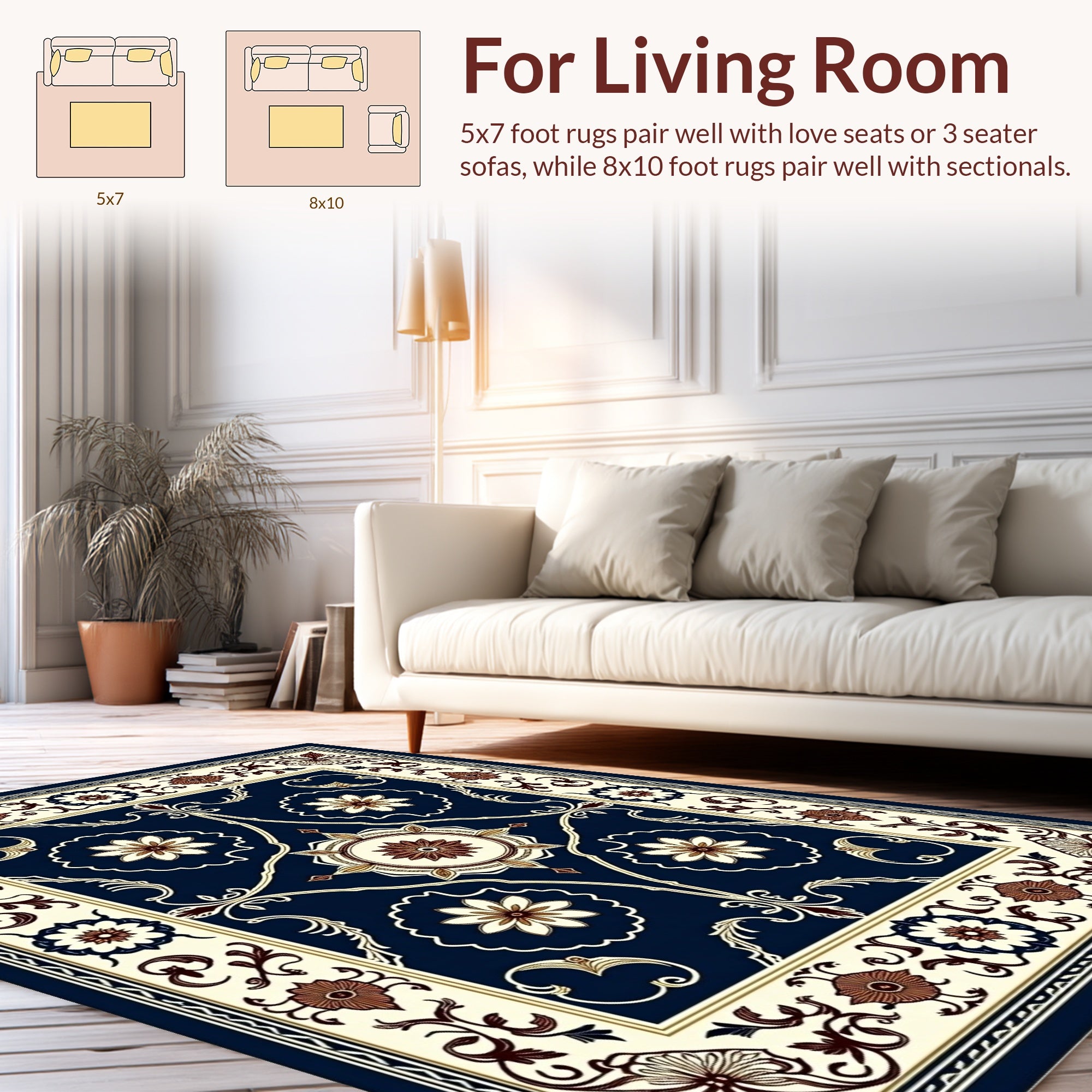Classic Floral Swirls Navy Rug