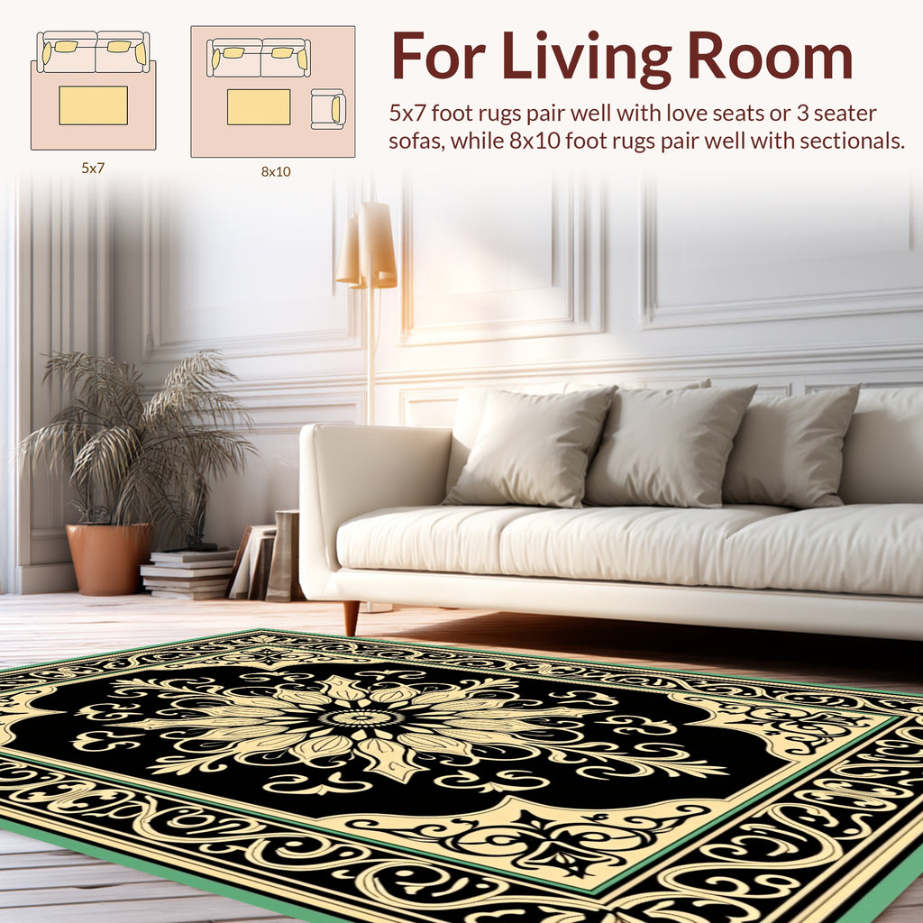 Classic Floral Scroll Border Design Rug