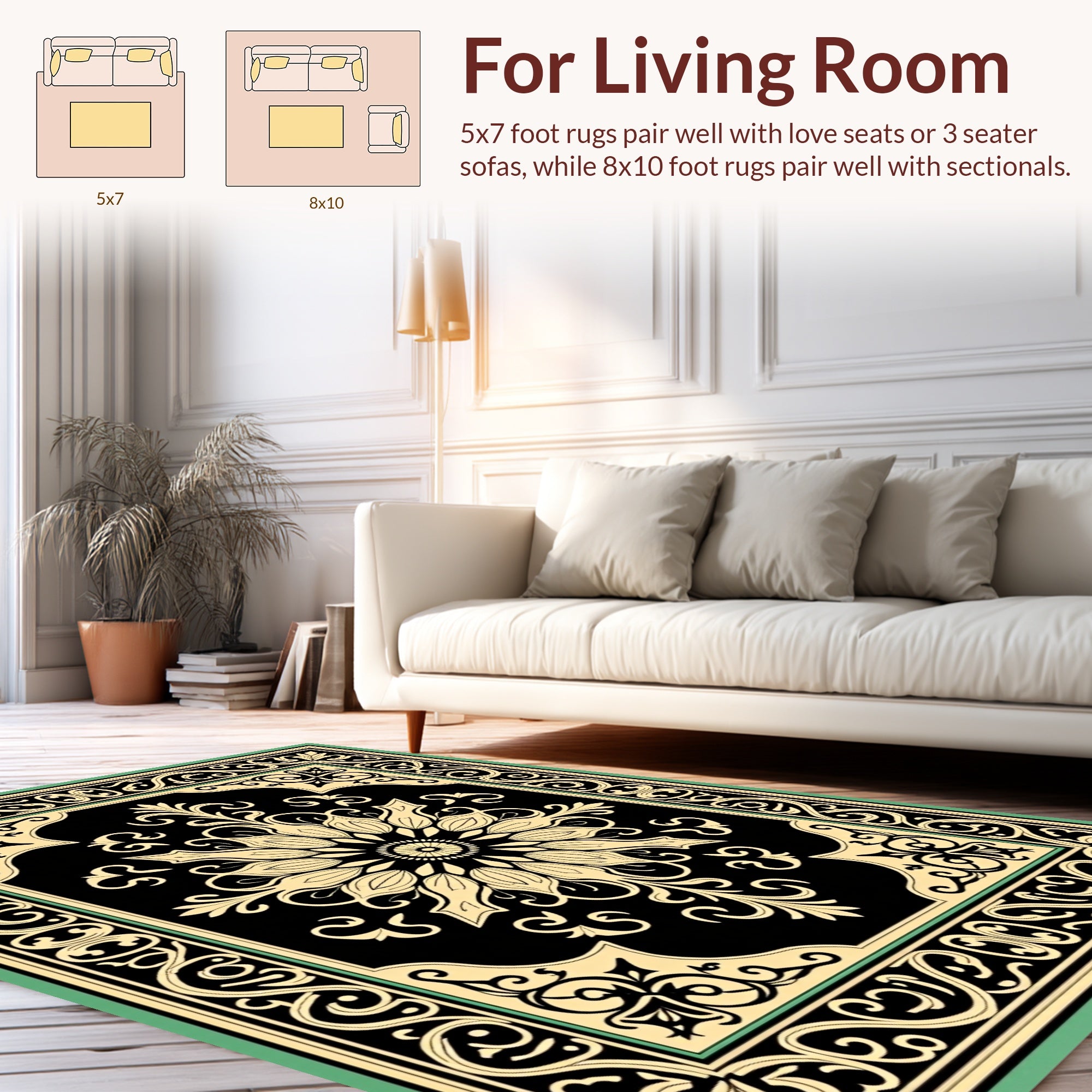 Classic Floral Scroll Border Design Rug