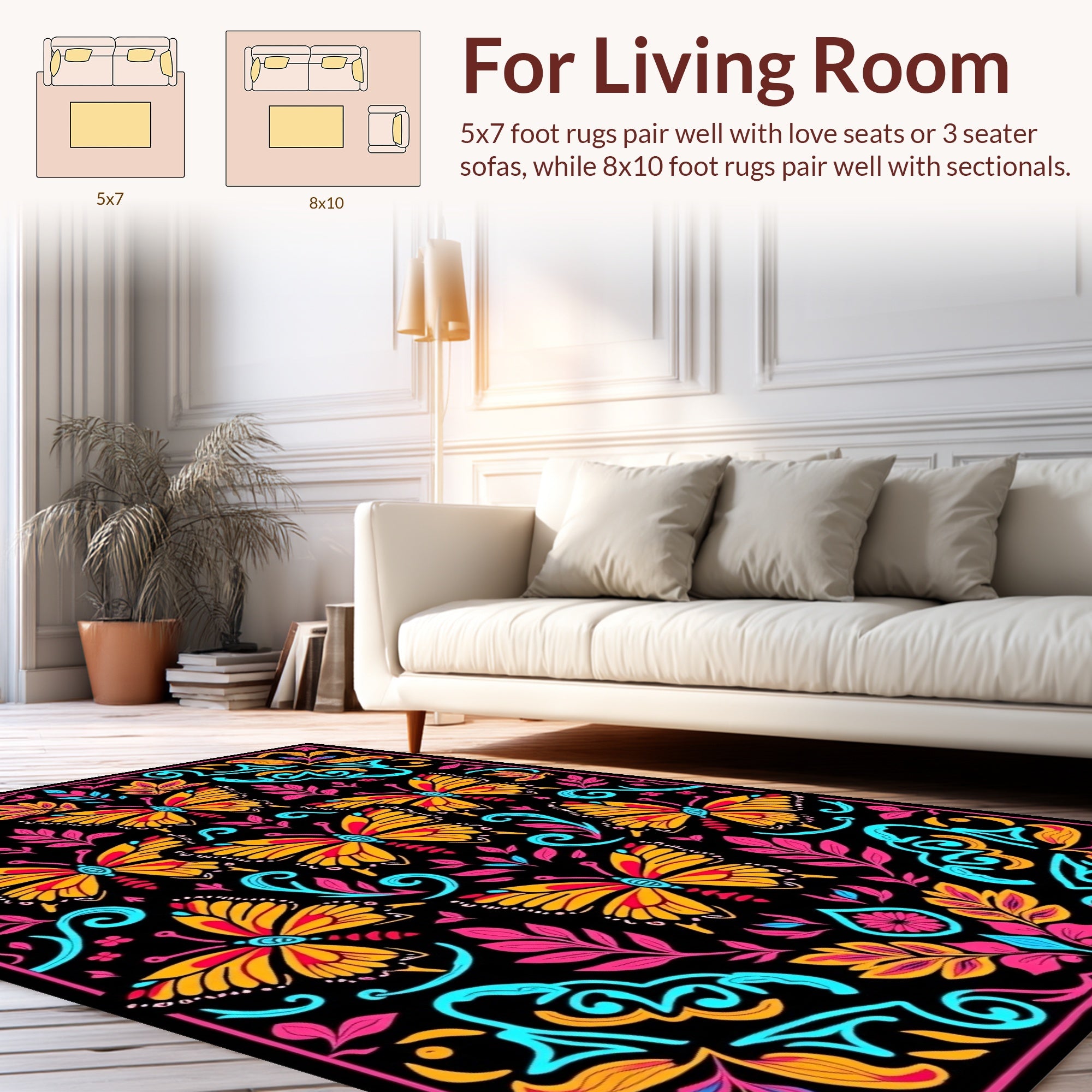 Bright Butterfly And Floral Pattern Rug