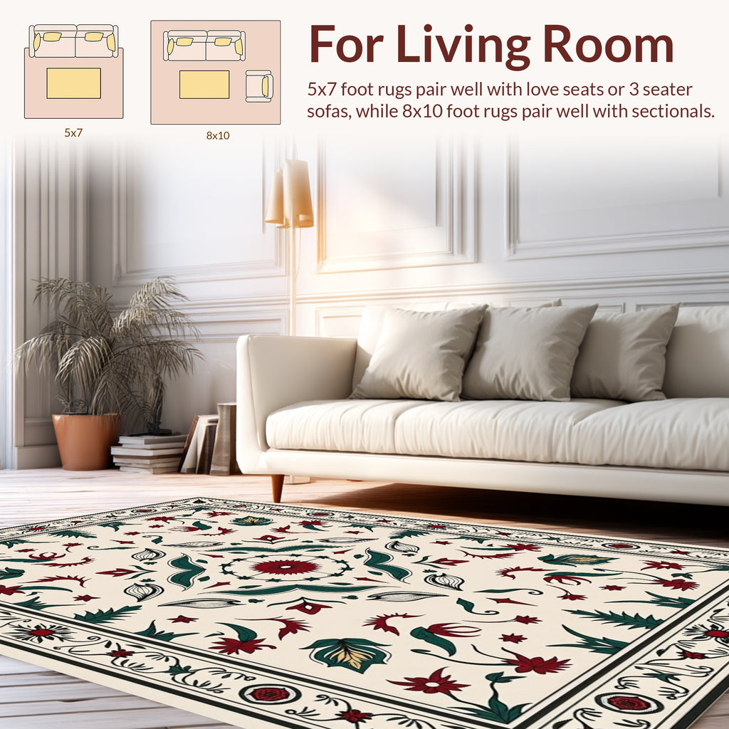 Ornate Floral Leaf Motif Rug