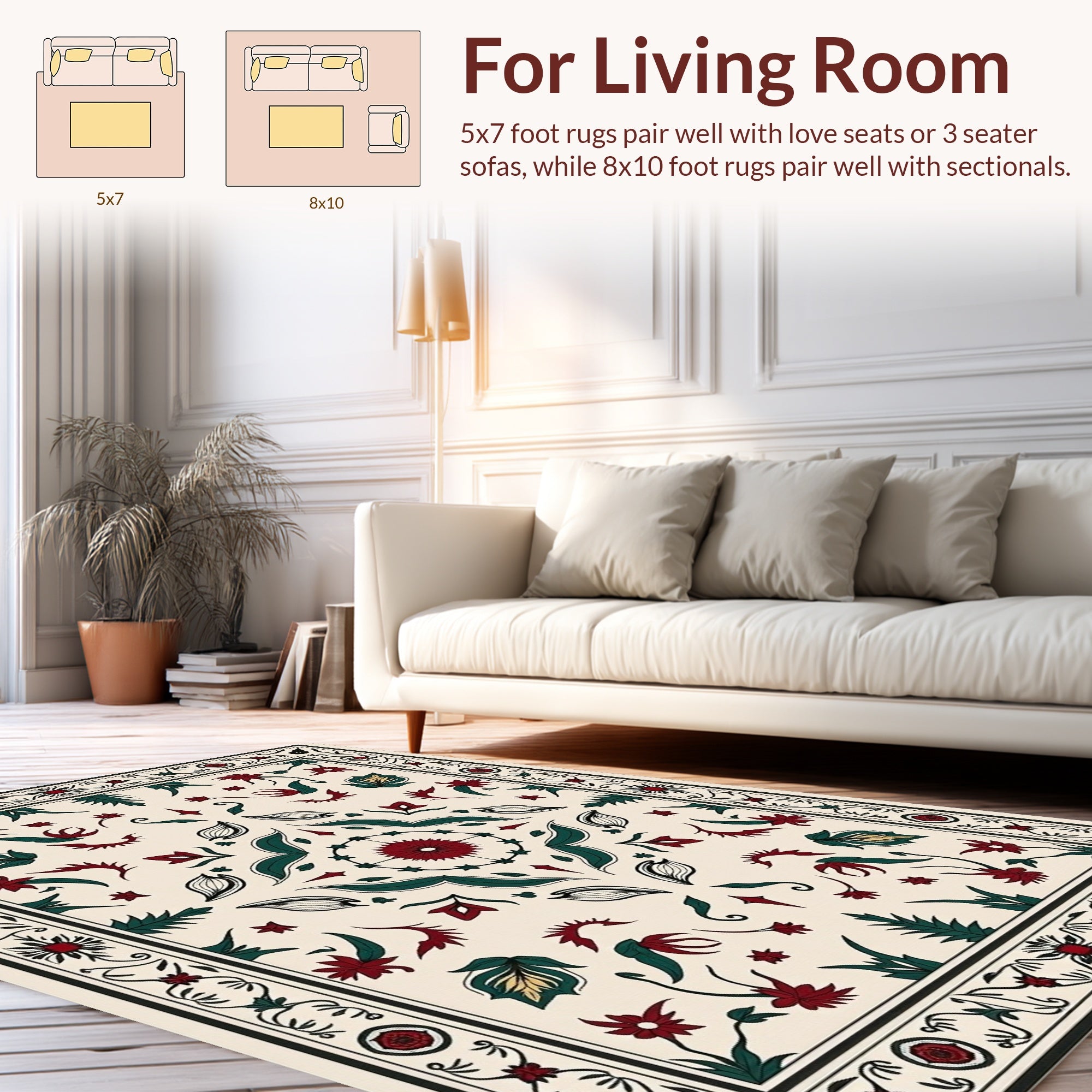 Ornate Floral Leaf Motif Rug