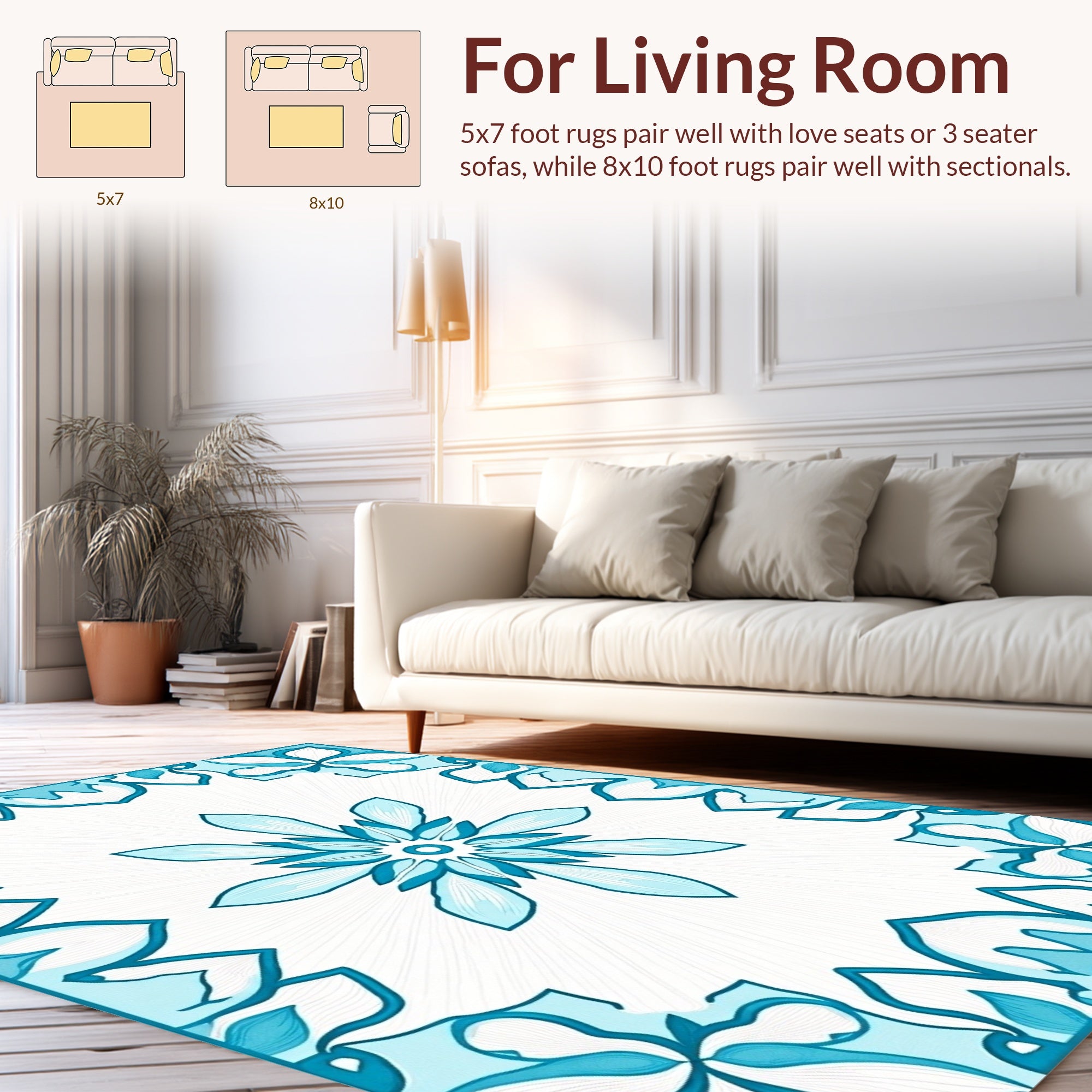 Blue Floral Mandala Pattern Rug