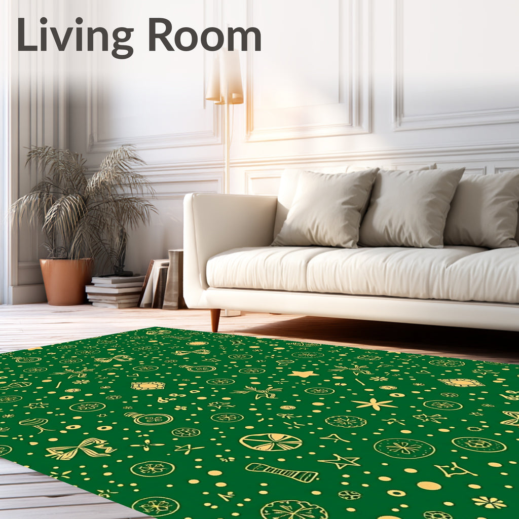 Emerald Gold Whimsical Holiday Icons Rug