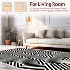 Bold Black White Maze Pattern Rug