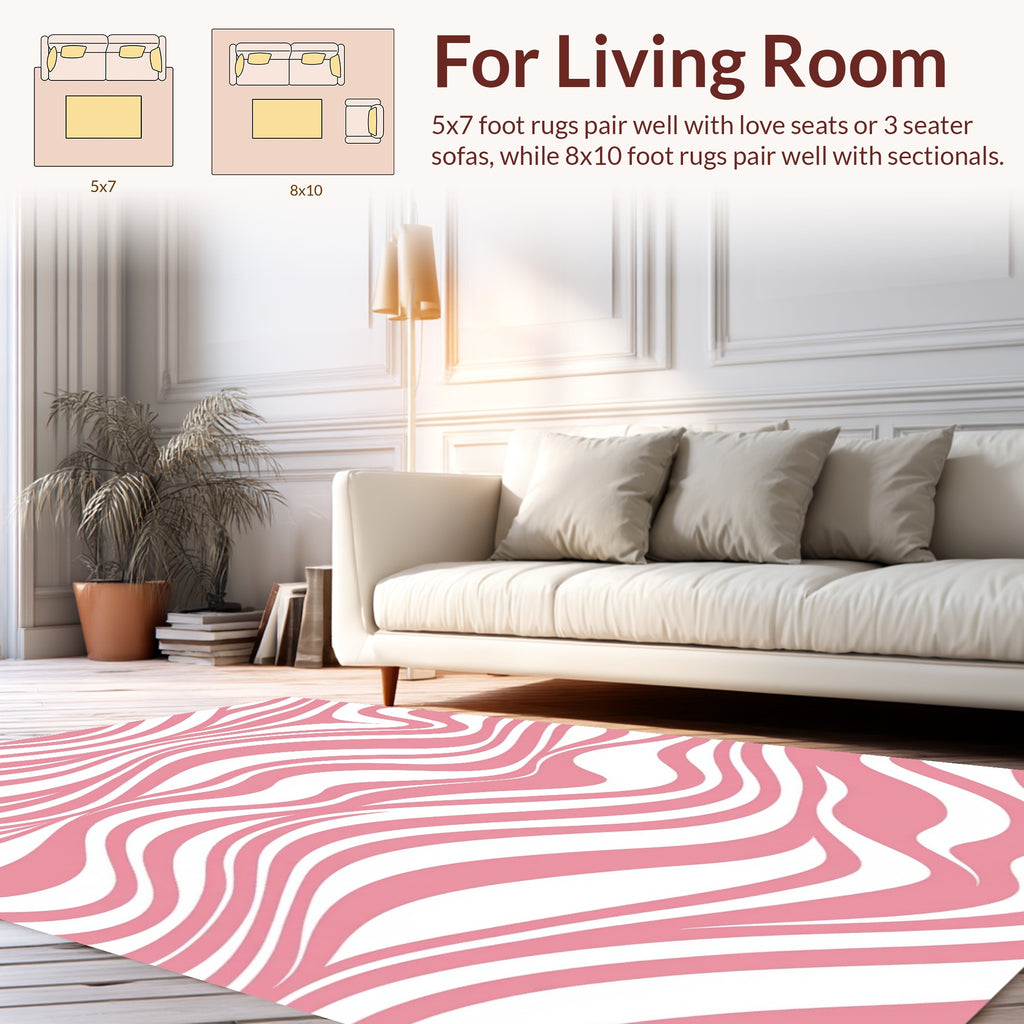 Pink White Wavy Stripe Pattern Rug