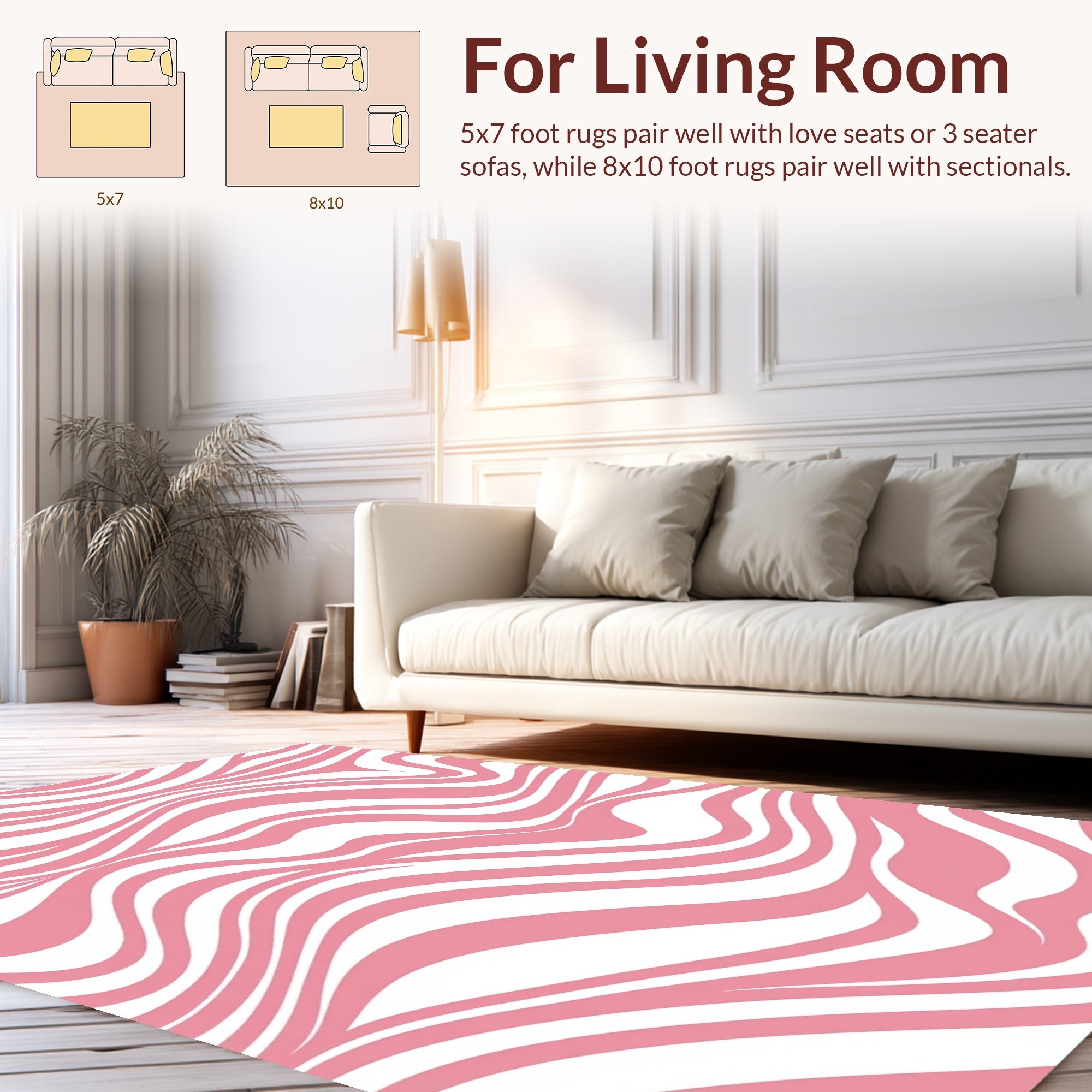 Pink White Wavy Stripe Pattern Rug