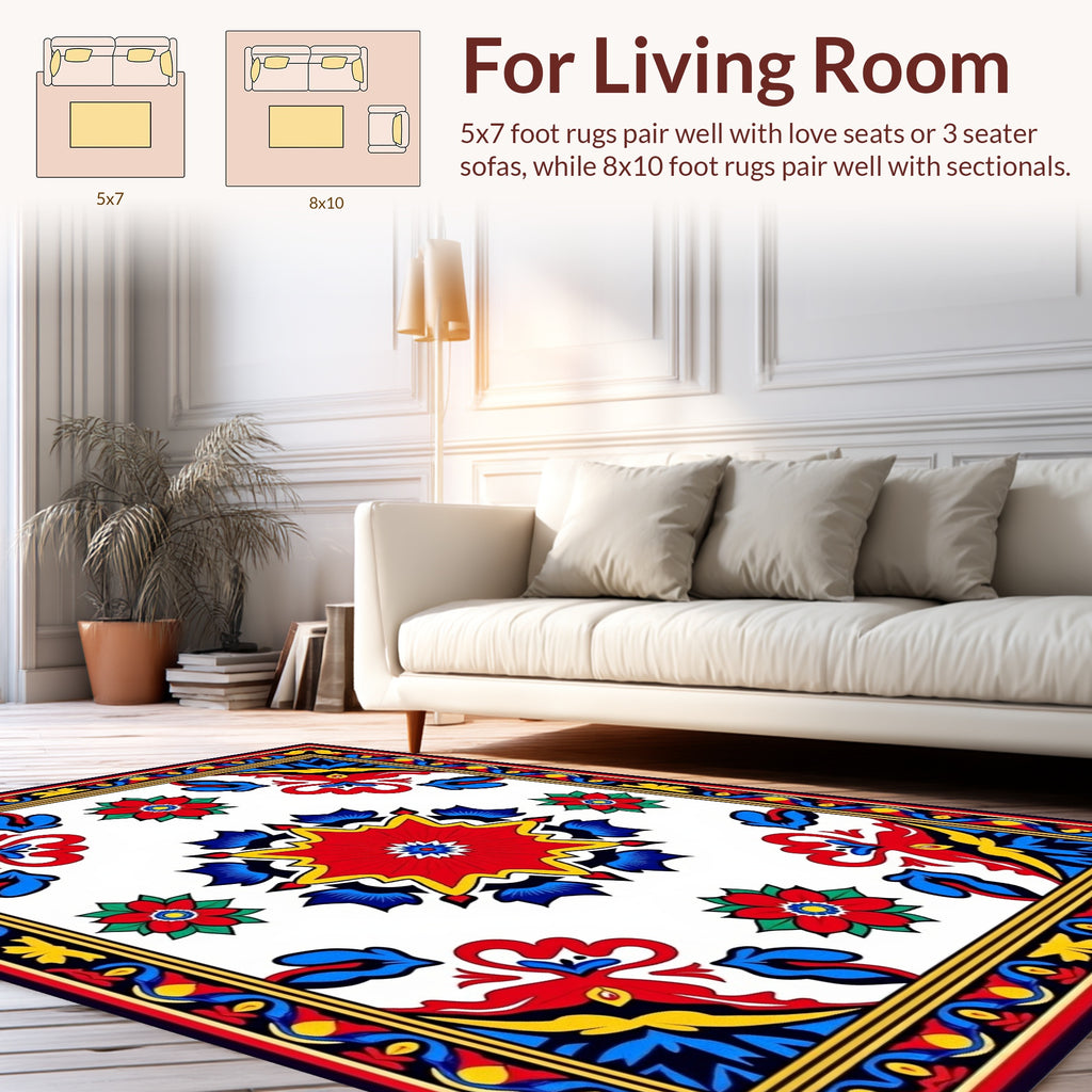Vibrant Floral Starburst Patterned Rug