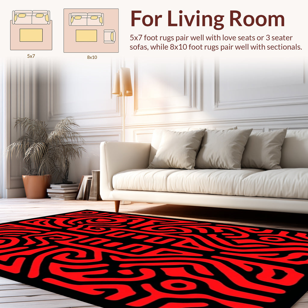 Bold Red Swirling Maze Pattern Rug