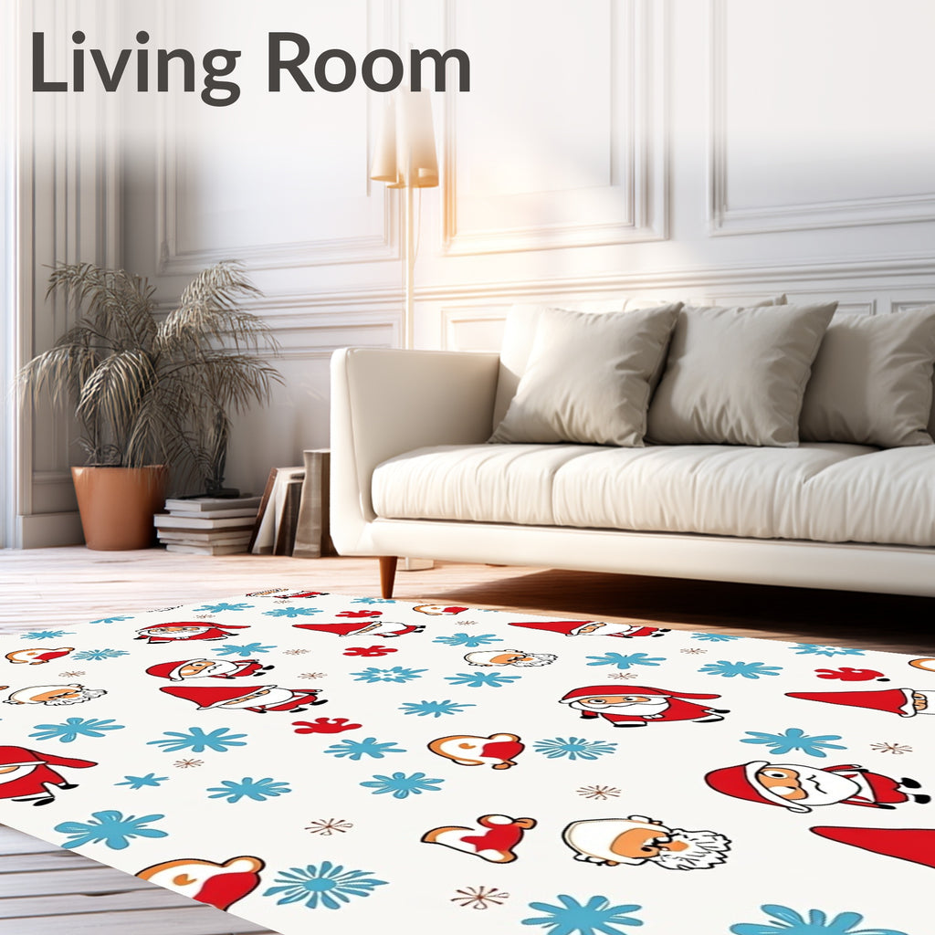 Cute Santa Claus Snowflakes Festive Rug