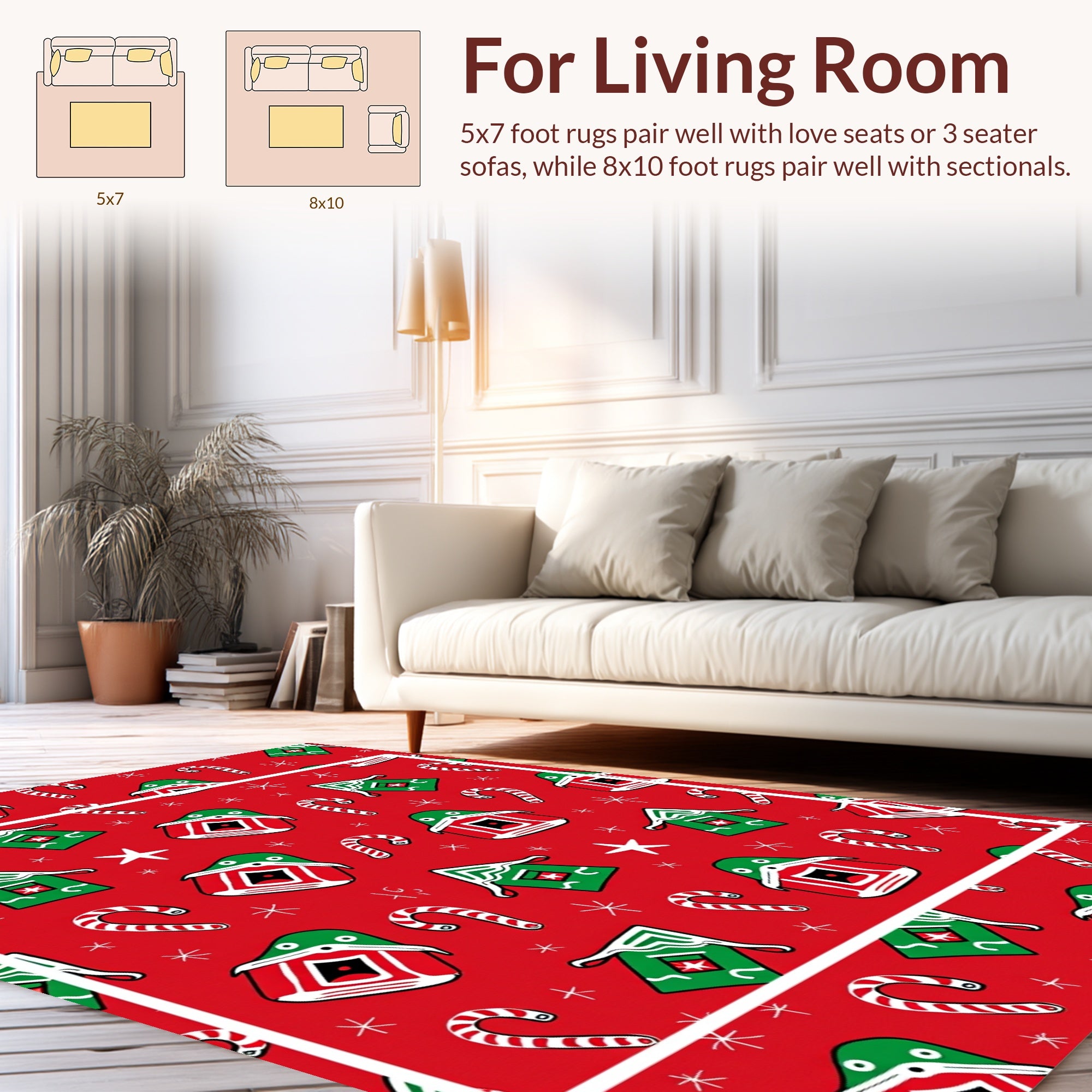 Holiday House and Candy Cane Pattern Rug