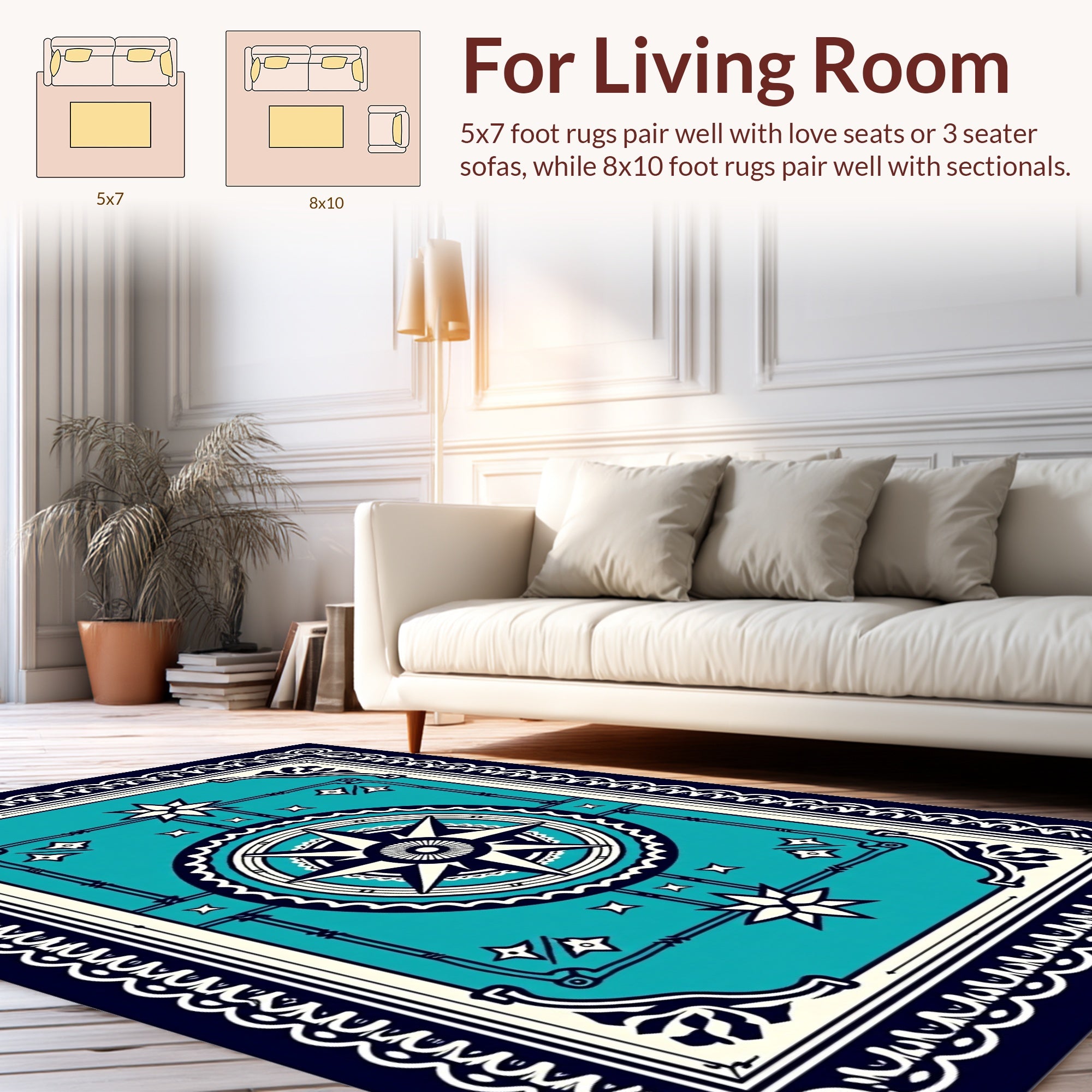 Nautical Compass Rose Graphic Design Rug